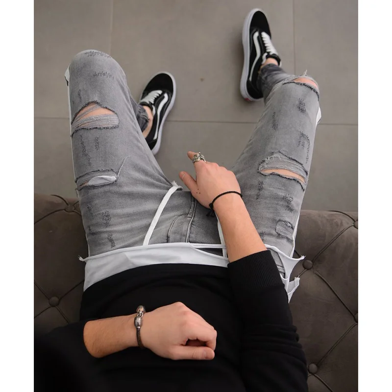 European and American fashion slim jeans men's pencil knight side striped trousers ripped hip-hop jeans
European and American fashion slim jeans men's pencil knight side striped trousers ripped hip-hop jeans