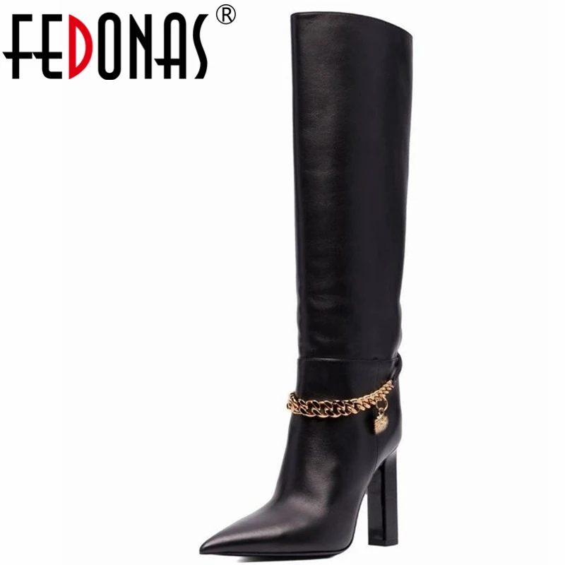 FEDONAS Sexy Fashion Women Knee-High Boots Genuine Leather Pointed Toe High Heels Chain Party Night Club Shoes Woman Four Season
FEDONAS Sexy Fashion Women Knee-High Boots Genuine Leather Pointed Toe High Heels Chain Party Night Club Shoes Woman Four Season
