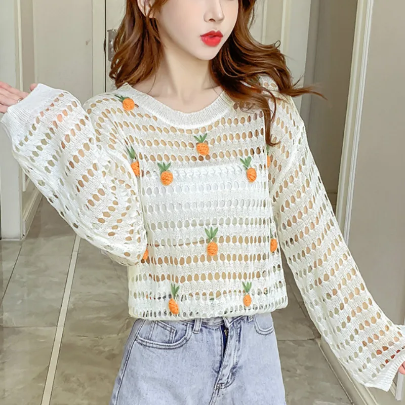 Kimutomo Chic Hollow Out Sweater Women 2021 Spring New Fashion Ladies O-neck Cartoon Long Sleeve Tops Thin Outwear Casual
Kimutomo Chic Hollow Out Sweater Women 2021 Spring New Fashion Ladies O-neck Cartoon Long Sleeve Tops Thin Outwear Casual