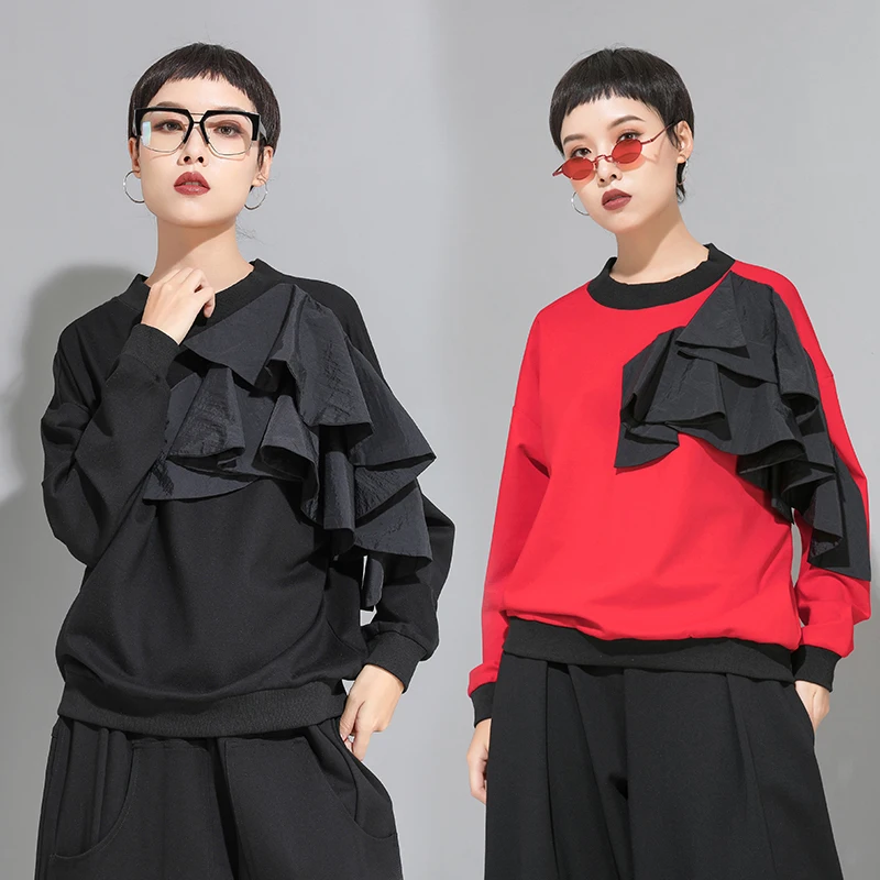 2020 New Autumn Winter Women T-shirt Long Sleeve Black Loose Stitch Over Size Ruffles T-shirt Women Fashion High Quality WT15
2020 New Autumn Winter Women T-shirt Long Sleeve Black Loose Stitch Over Size Ruffles T-shirt Women Fashion High Quality WT15
