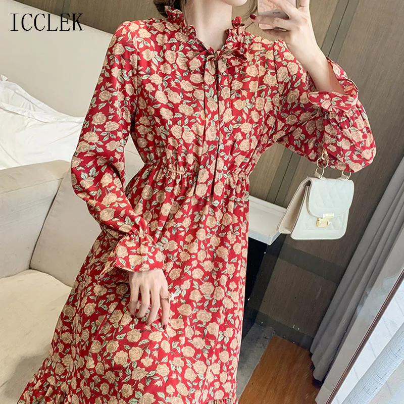 New Korean Flared Sleeves Floral Chiffon Dress Female 2021 Spring Autumn One-Piece Elegant Sweet Dress Casual Dress Three Colors
New Korean Flared Sleeves Floral Chiffon Dress Female 2021 Spring Autumn One-Piece Elegant Sweet Dress Casual Dress Three Colors