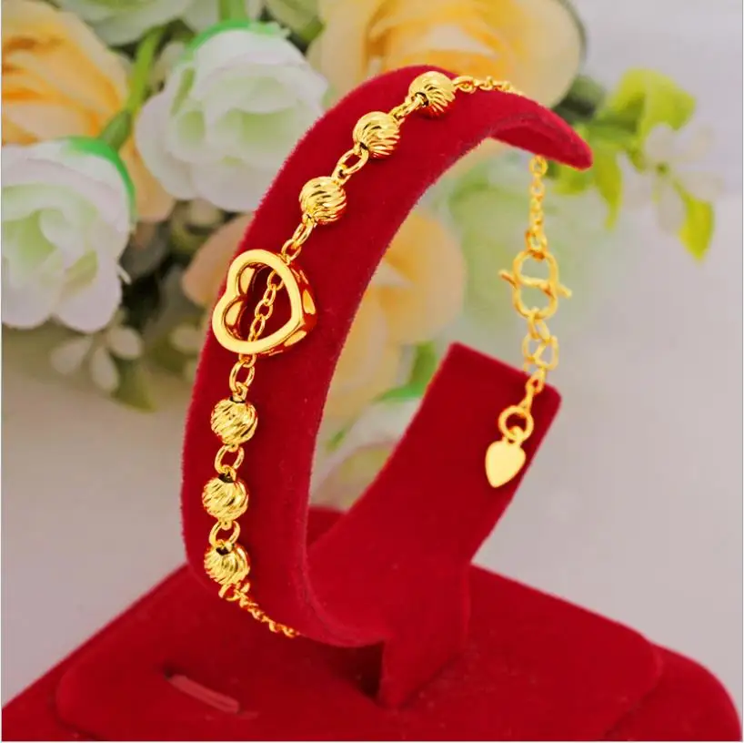 Fashion 24k Gold Plated Bead Bracelet For Women Love Heart Shape Bracelets Hand Chain Wedding Engagement Fine Jewelry
Fashion 24k Gold Plated Bead Bracelet For Women Love Heart Shape Bracelets Hand Chain Wedding Engagement Fine Jewelry