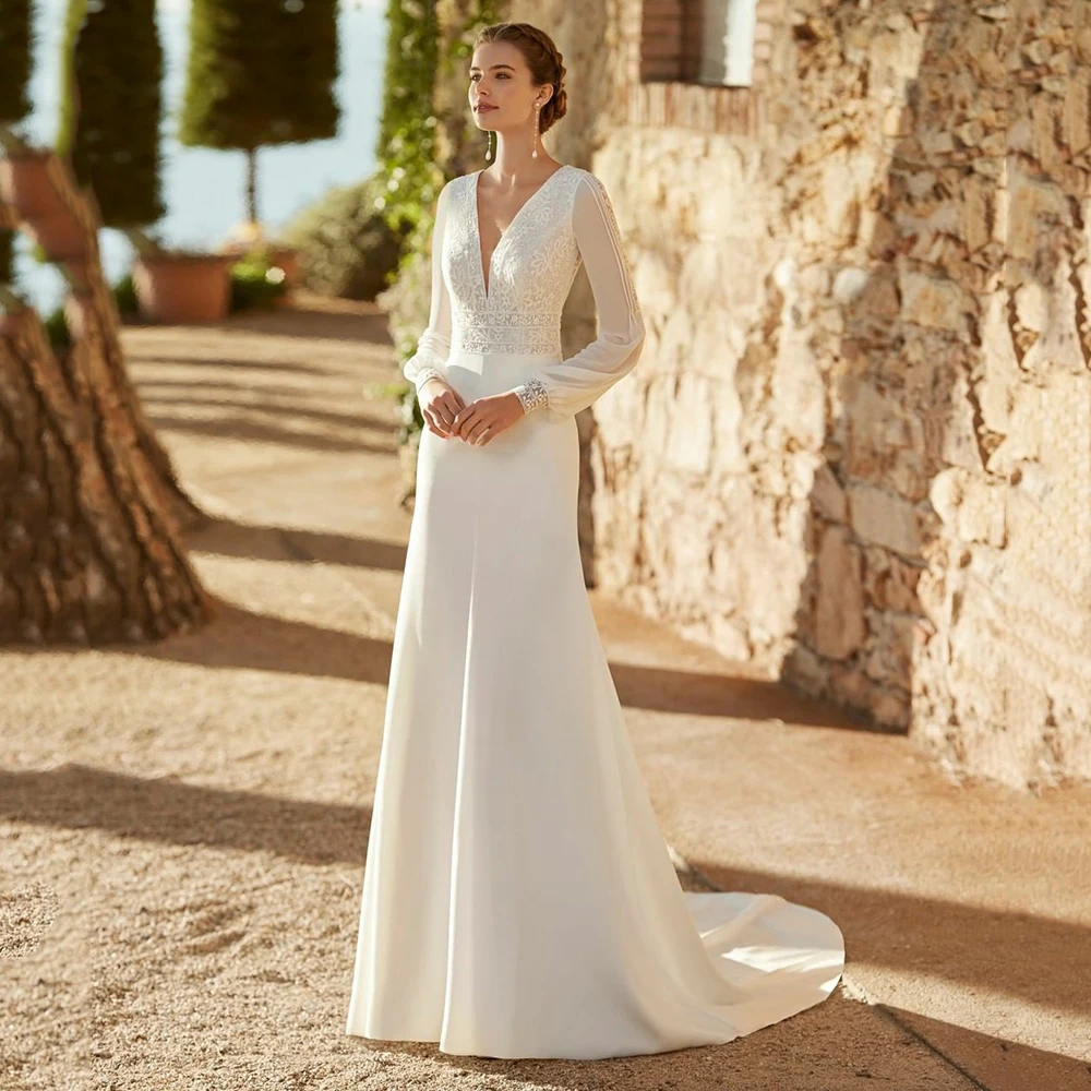 UZN Elegant Mermaid Satin And Lace Boho Wedding Dresses Sexy Sweetheart Long Puffy Sleeves Bride Pearl Buttons Wedding Gown Robe
UZN Elegant Mermaid Satin And Lace Boho Wedding Dresses Sexy Sweetheart Long Puffy Sleeves Bride Pearl Buttons Wedding Gown Robe