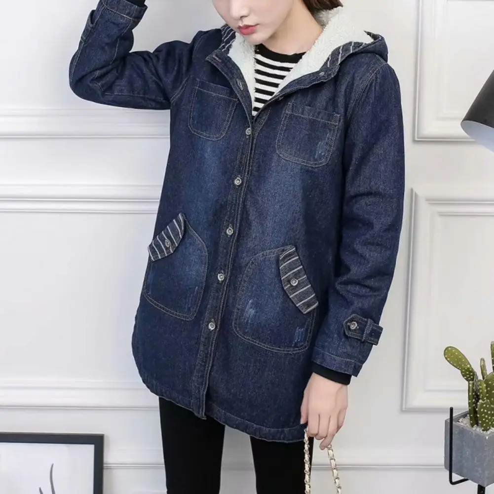 Attractive Denim Coat Skin-friendly Solid Long Sleeve Fleece Women Hooded Jacket for Winter
Attractive Denim Coat Skin-friendly Solid Long Sleeve Fleece Women Hooded Jacket for Winter