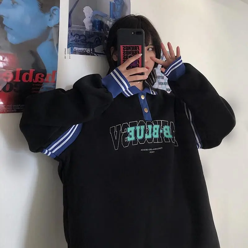 Autumn-winter New Harajuku Style Sweatshirts Women Loose Plus Fleece Thick Jacket Korean Students V-neck Coat Trend Hoodless Top
Autumn-winter New Harajuku Style Sweatshirts Women Loose Plus Fleece Thick Jacket Korean Students V-neck Coat Trend Hoodless Top