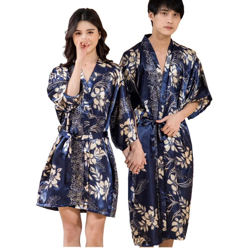 New men and women couples simulation silk nightgown printing spring and summer kimono cardigan thin section satin home service
New men and women couples simulation silk nightgown printing spring and summer kimono cardigan thin section satin home service