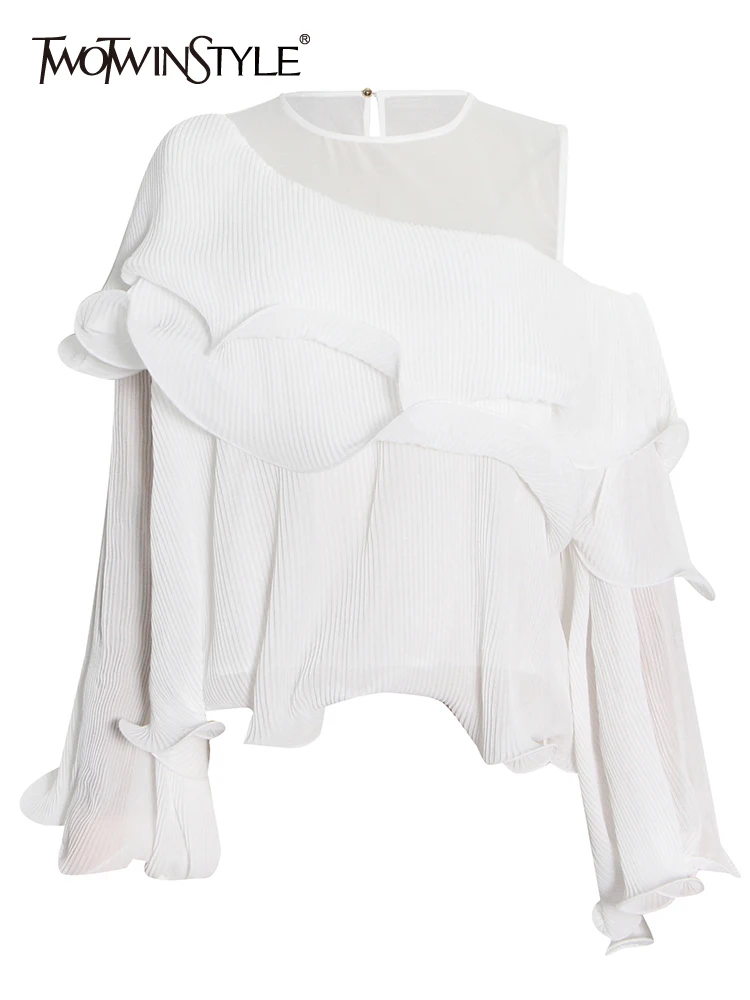 TWOTWINSTYLE однотонная Повседневная рубашка для женщин с круглым вырезом и Расклешенным рукавом, с открытыми плечами, лоскутные свободные рубаш... 
TWOTWINSTYLE однотонная Повседневная рубашка для женщин с круглым вырезом и Расклешенным рукавом, с открытыми плечами, лоскутные свободные рубаш...