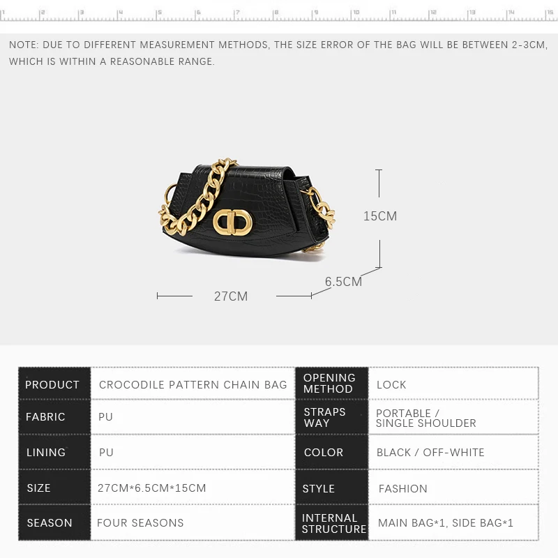 Fashion Women's Handbags Casual Sling Chain Shoulder Half Moon Travel PU Alligator Underarm Bag
Fashion Women's Handbags Casual Sling Chain Shoulder Half Moon Travel PU Alligator Underarm Bag