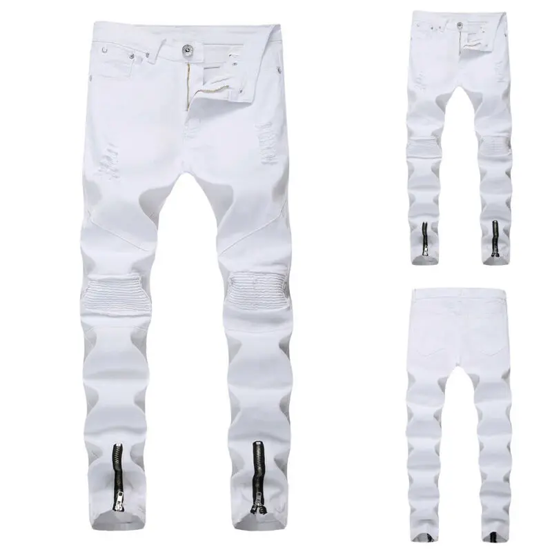 Mens Pants Skinny Jeans White Slim Fit Ripped Long Pants Distressed Zippered Trousers Mens Street Wear Jeans
Mens Pants Skinny Jeans White Slim Fit Ripped Long Pants Distressed Zippered Trousers Mens Street Wear Jeans