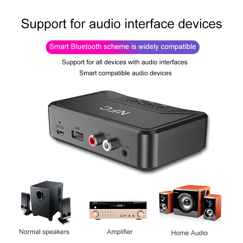 Аудиоприемник с автоматическим включением NFC Bluetooth 5 0 и USB-разъемом RCA AUX 3 мм Jack