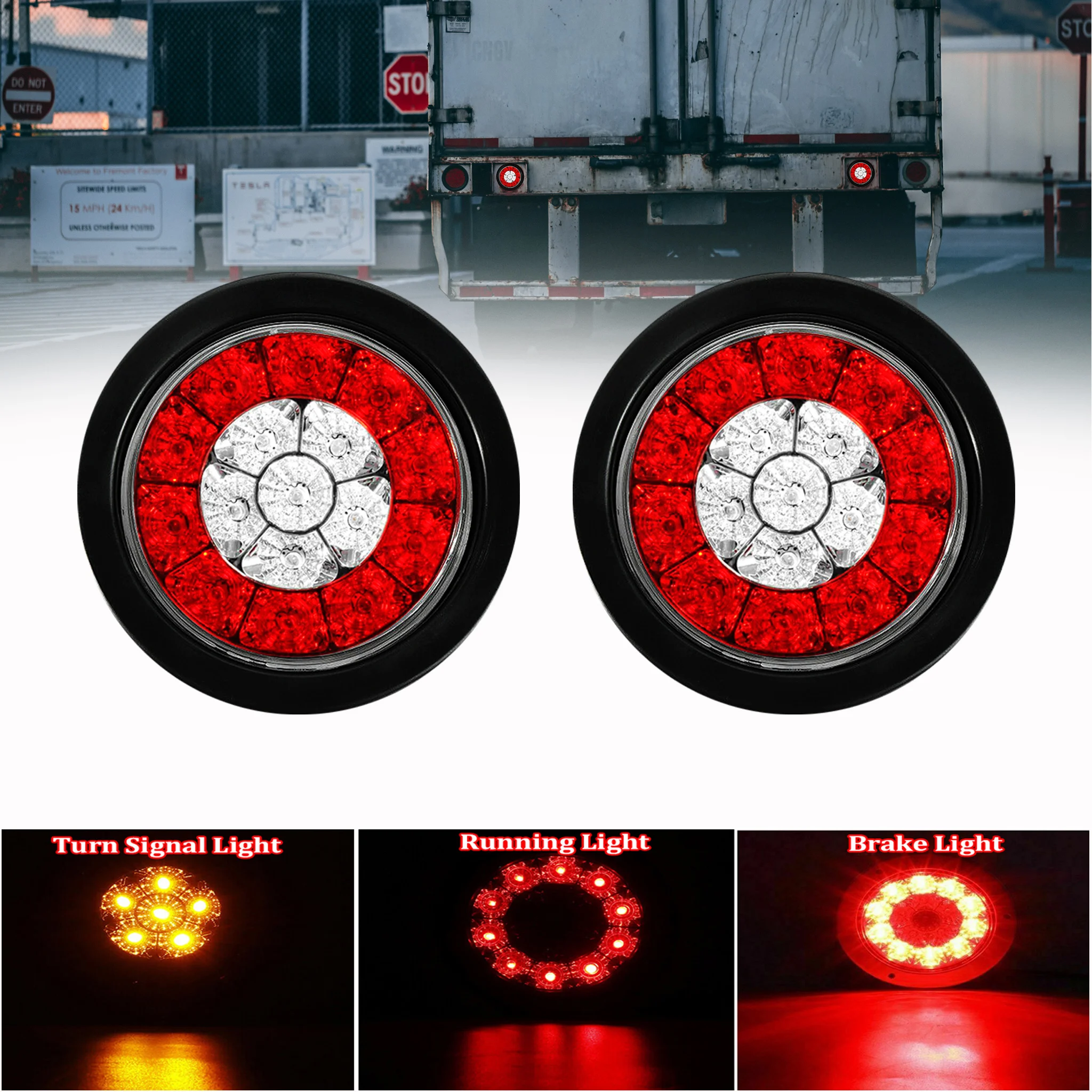 PSEQT 2 Pcs 4" LED Round Trailer Tail Light Amber Red Stop Turn Brake Light Kit for Car RV Truck Boat Trailer Rear Light
PSEQT 2 Pcs 4" LED Round Trailer Tail Light Amber Red Stop Turn Brake Light Kit for Car RV Truck Boat Trailer Rear Light