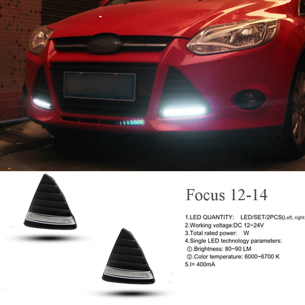 ECAHAYAKU Daytime Running Light Kits Turn signal Fog Lamp Hole Cover Lamp Car-styling 12V LED DRL for Ford Focus 2012 2013 2014 
ECAHAYAKU Daytime Running Light Kits Turn signal Fog Lamp Hole Cover Lamp Car-styling 12V LED DRL for Ford Focus 2012 2013 2014
