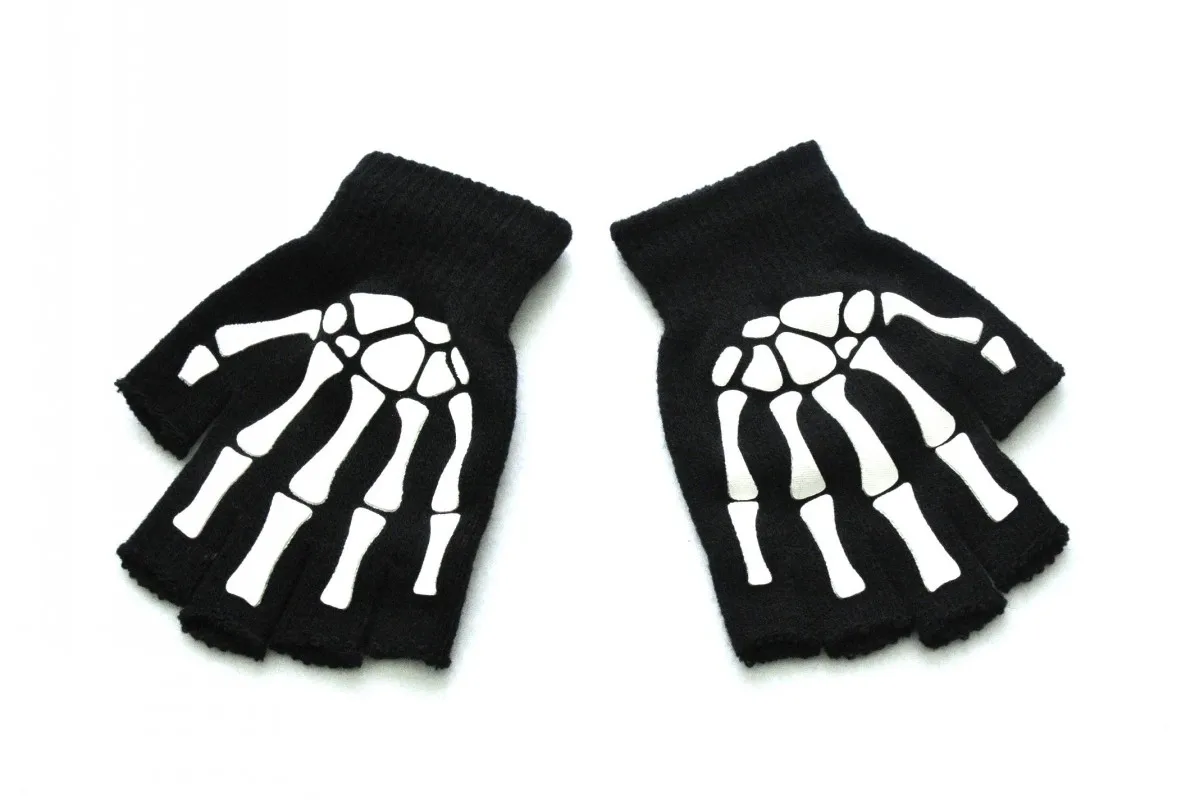 

Skeleton Fingerless Gloves For Men Women Teens Skeleton Skull Cycling Hiking Winter Gloves Gothic Knitted Black Gloves