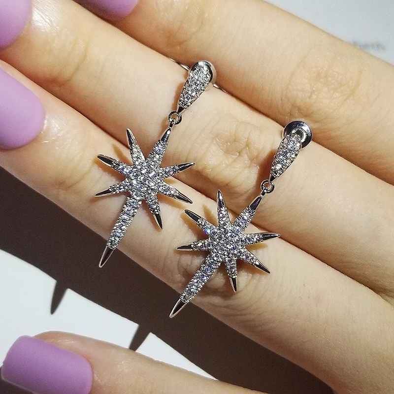 2pcs Pack 925 Sterling Silver Stars Cut Zircon Jewelry Set Engagement Ring Stud Earring For Women Gift J6307
2pcs Pack 925 Sterling Silver Stars Cut Zircon Jewelry Set Engagement Ring Stud Earring For Women Gift J6307