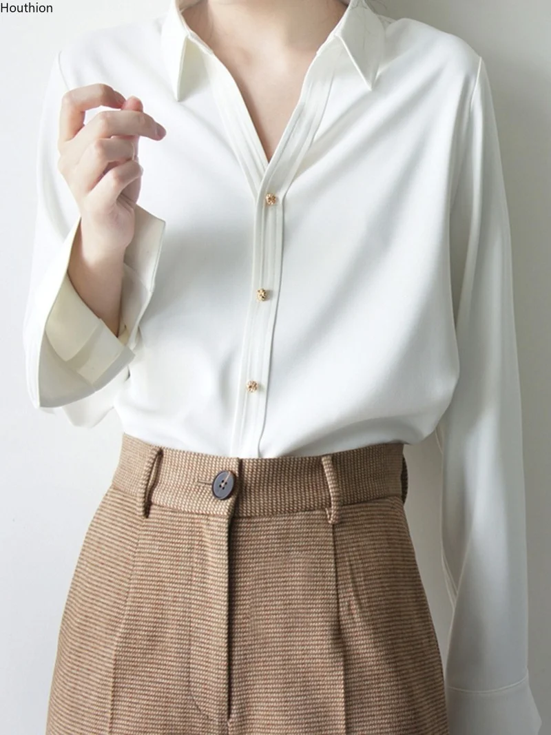 Houthion Chiffon Women's Blouse Loose Solid Shirt Breasted Casual New Korean Long Sleeve Top Fashion Blouses Button
Houthion Chiffon Women's Blouse Loose Solid Shirt Breasted Casual New Korean Long Sleeve Top Fashion Blouses Button