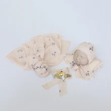 Vintage Baby Girl Cotton Fabric Wrap Bonnet headband Pillow Set Newborn Photography Props Swaddle Tieback Blanket Photo Shoot