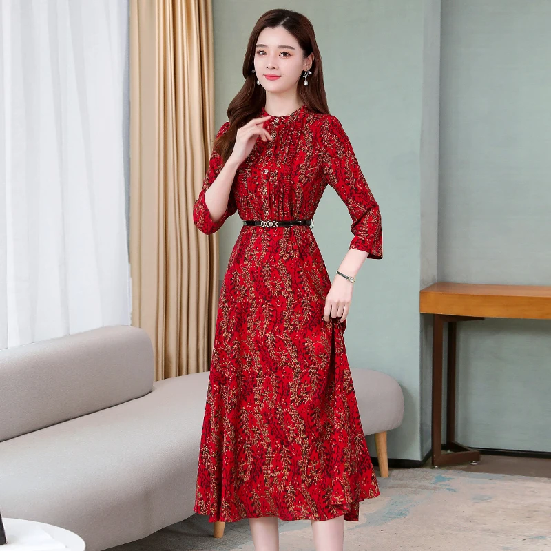 Women Summer Autumn Casual Elegant A Line Dress with Belt Vintage Print Midi Plus Size Robe Femme
Women Summer Autumn Casual Elegant A Line Dress with Belt Vintage Print Midi Plus Size Robe Femme