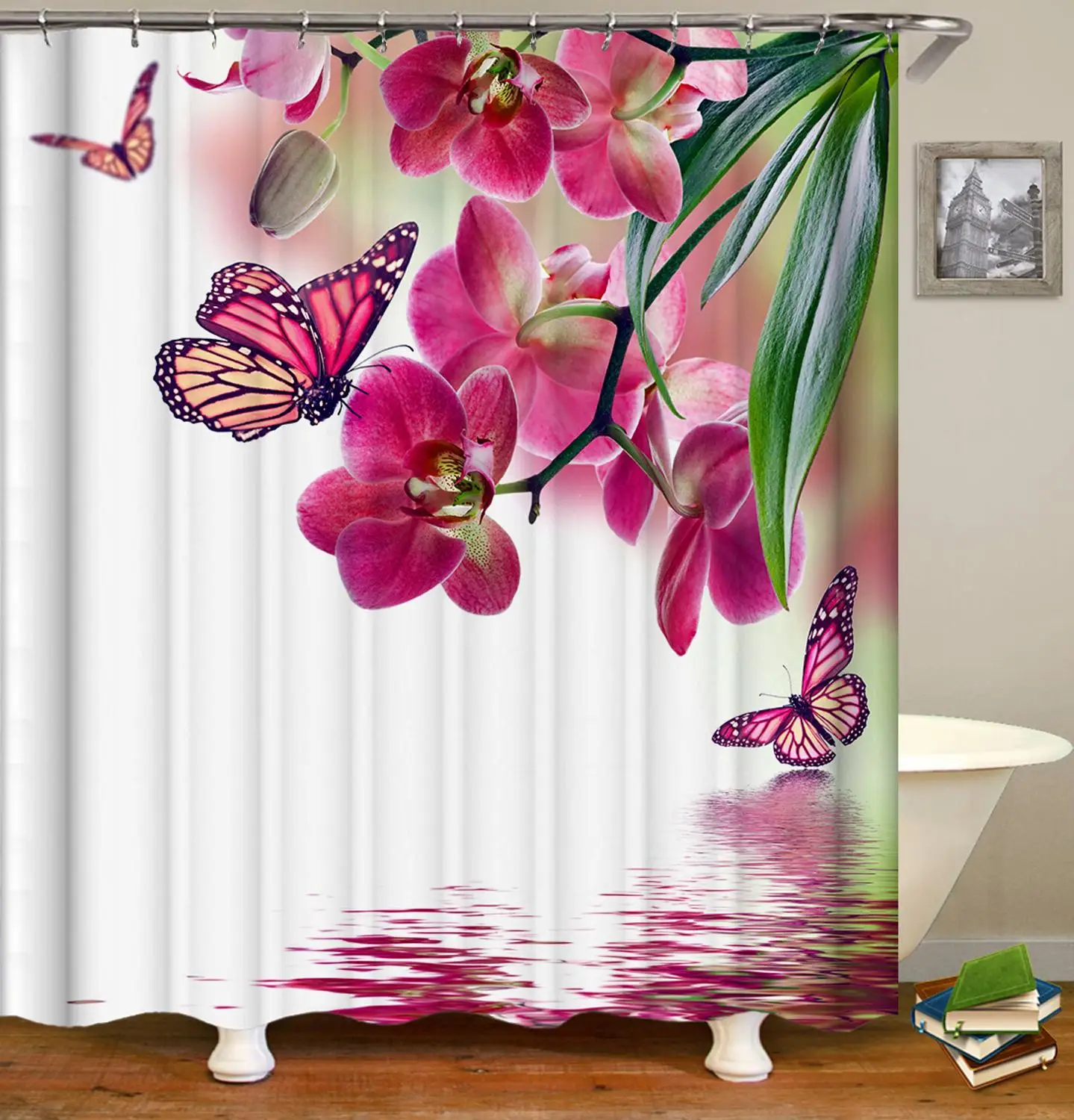 

Bathroom Curtain Flower Butterfly Pattern Home Decor Waterproof Polyester Shower Curtains Bath Screen 180*180cm & 180*200cm