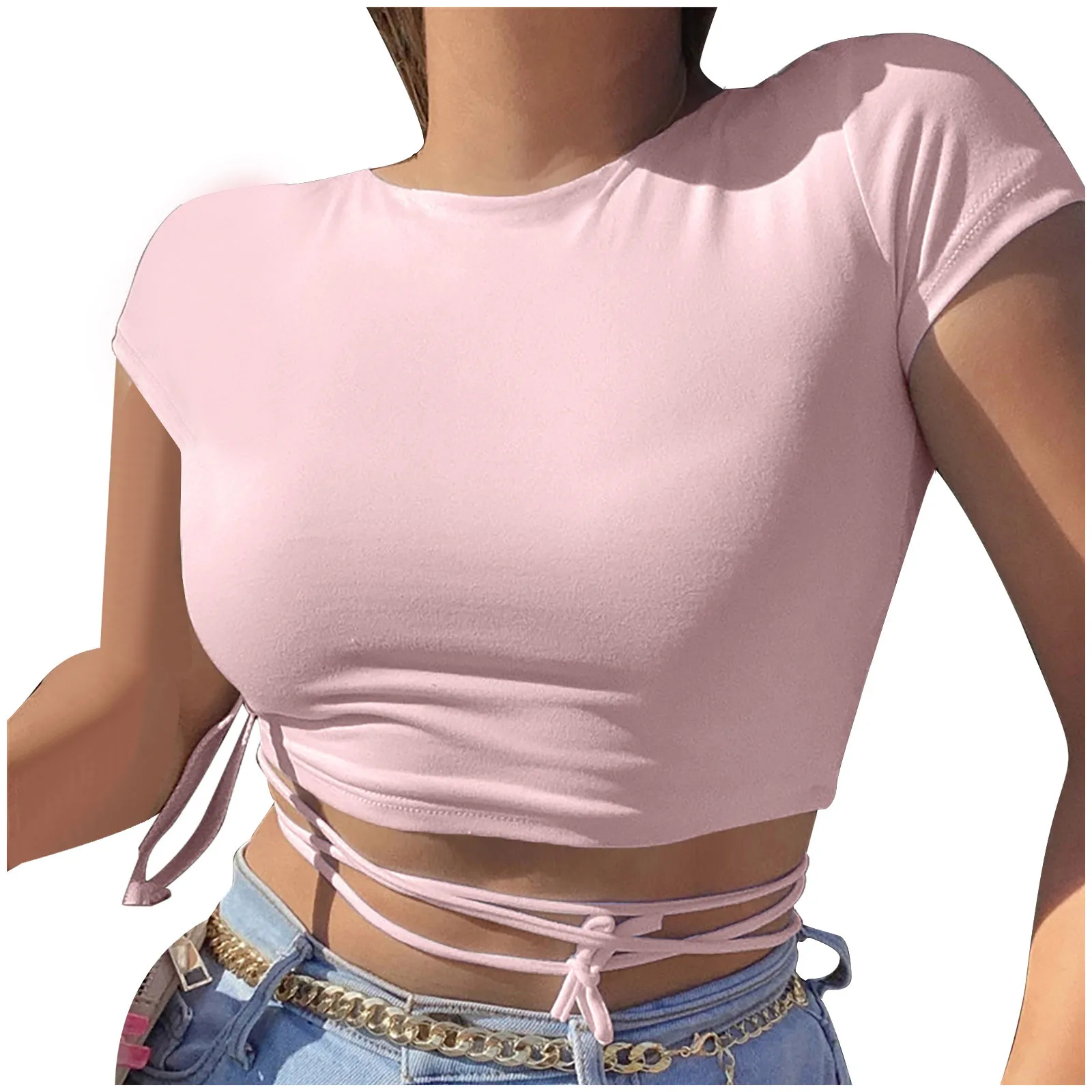 Новое поступление, Модные Повседневные Женские однотонные Топы с коротким рукавом и круглым вырезом, женская короткая футболка, женская фу... 
Новое поступление, Модные Повседневные Женские однотонные Топы с коротким рукавом и круглым вырезом, женская короткая футболка, женская фу...