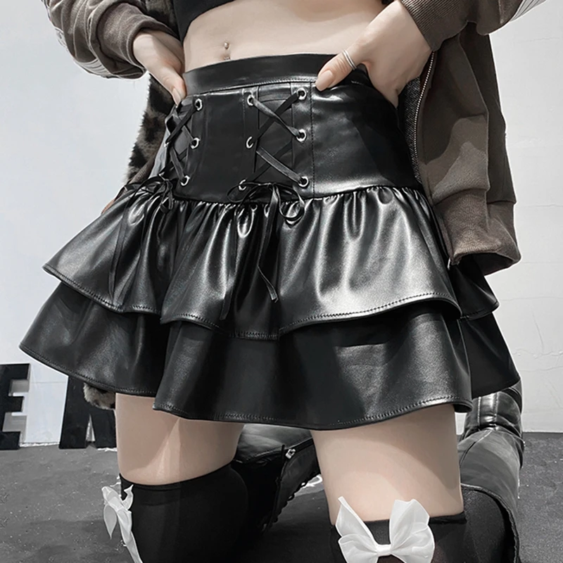 E-girl Punk Style PU Leather Mini Skirts Hight Waist Lace Up Bandage Black Pleated A-line Skirt Streetwear Girls Dark Academia
E-girl Punk Style PU Leather Mini Skirts Hight Waist Lace Up Bandage Black Pleated A-line Skirt Streetwear Girls Dark Academia