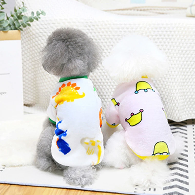 

4Styles Dinosaur Crown Bear Print Dog Sweater Warm Cute Cartoon Dog Clothes Pet Hoodie Teddy Small Dog Cat Pet Supplies