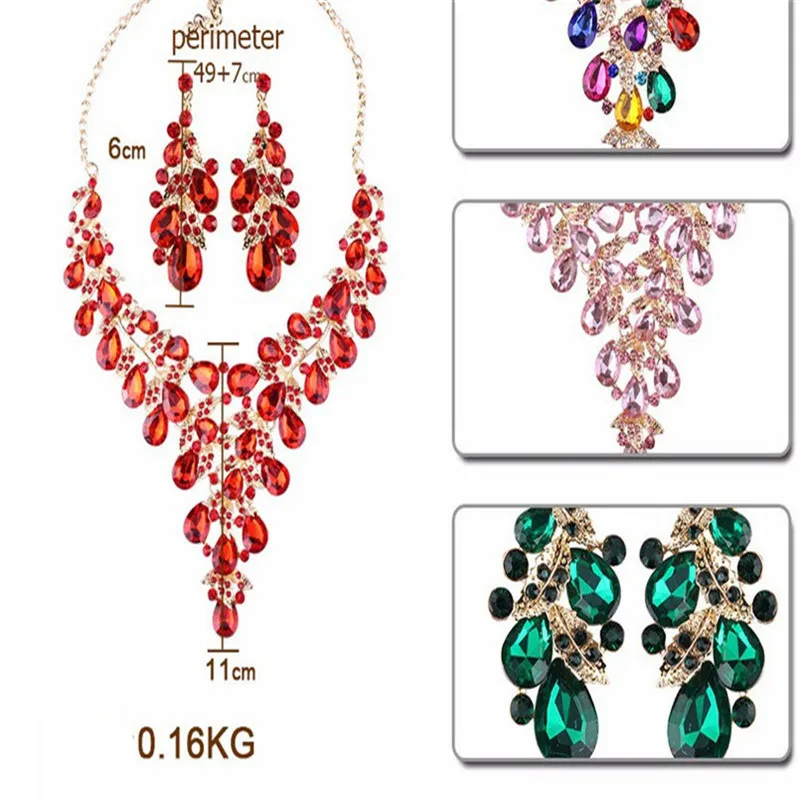 Luxury Leaf Water Drop Colorful Crystal Necklace Earrings Jewelry Sets Party Wedding Prom Trendy Bridal Jewelry Gifts For Women 
Luxury Leaf Water Drop Colorful Crystal Necklace Earrings Jewelry Sets Party Wedding Prom Trendy Bridal Jewelry Gifts For Women