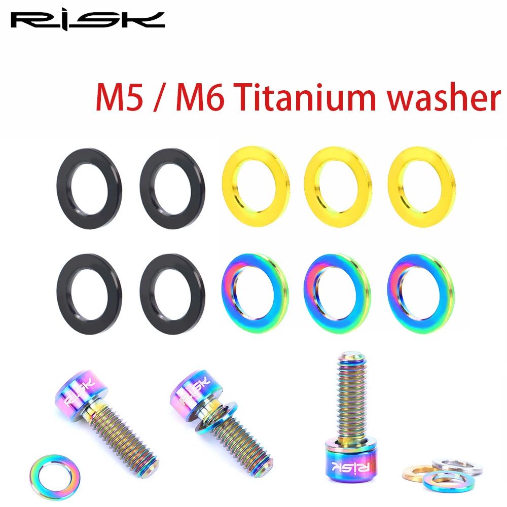 

1pcs RISK M5 M6 Titanium Bolts Washers 0.14g Lightweight Bicycle Motorcycle Screw Flat Ti Washer Frame Protection Accessories