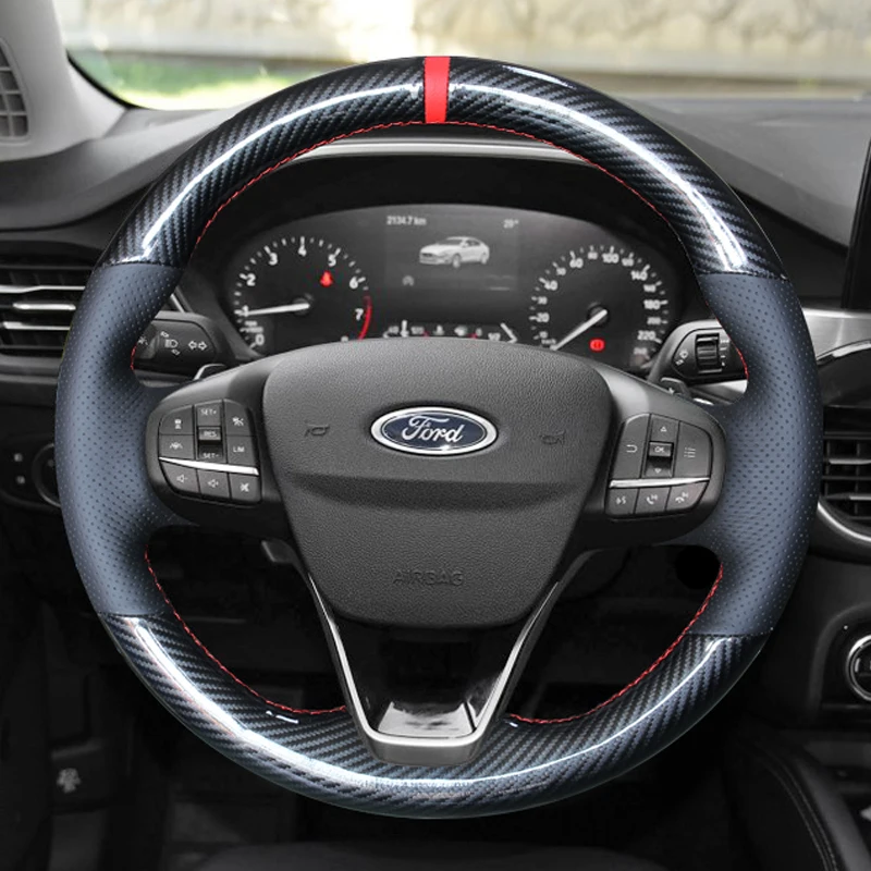 DIY hand-stitched imitation mahogany carbon fiber leather car steering wheel cover for Ford Focus
DIY hand-stitched imitation mahogany carbon fiber leather car steering wheel cover for Ford Focus