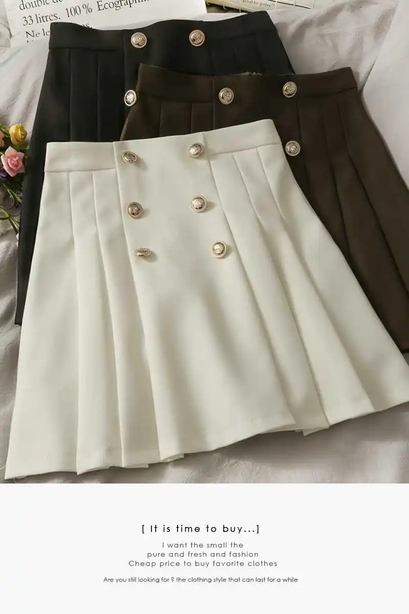 Korean double breasted high waist slim A-line short skirt women's 2021 spring anti light solid pleated skirt
Korean double breasted high waist slim A-line short skirt women's 2021 spring anti light solid pleated skirt