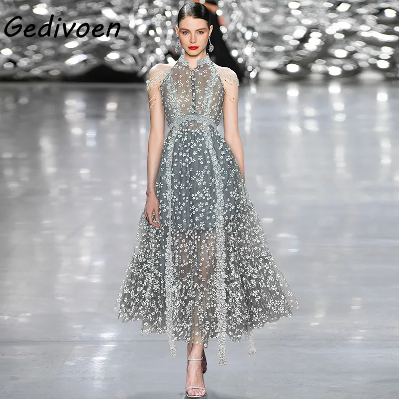 Gedivoen Fashion Designer Summer Mesh Midi Dress Women's Stand-up collar High waist Embroidery Bohemian Long Party Dress
Gedivoen Fashion Designer Summer Mesh Midi Dress Women's Stand-up collar High waist Embroidery Bohemian Long Party Dress