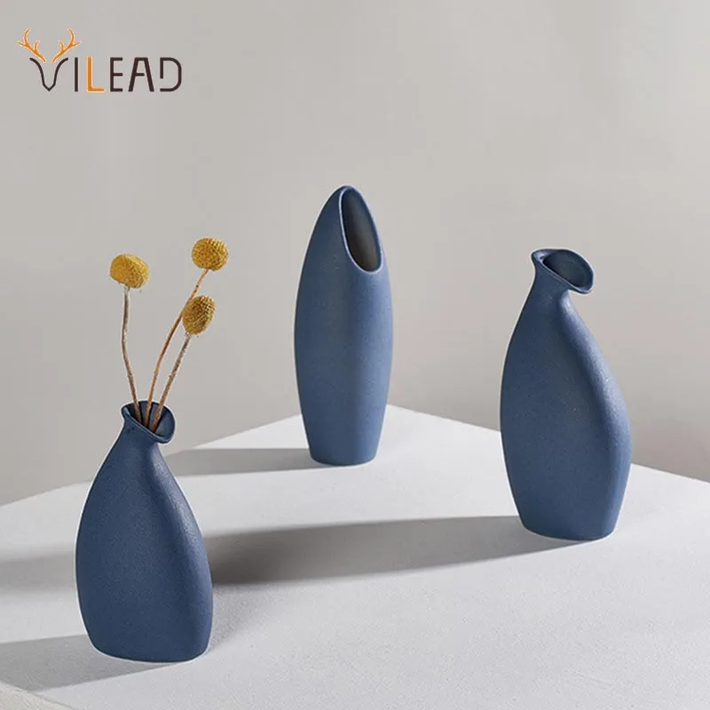 VILEAD керамическая синяя ваза для цветов статуэтки современный минималистичный