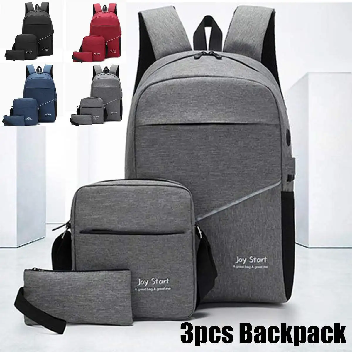 

3 шт./компл. нейлоновый рюкзак с зарядка через USB + отверстие для наушников школьная сумка дорожная сумка карман студент карандаш мешок сумка ...