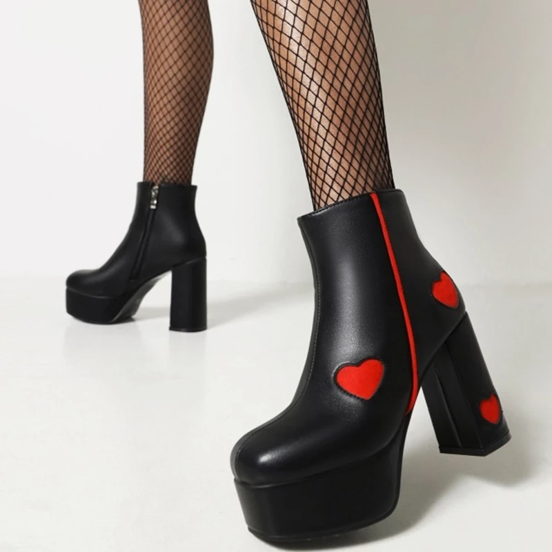 Lovely Heart Shape Pattern Shot Ankle Boots for Ladies Platform Square Toe Chunky High Heel Winter Boots Zip Big Size 43
Lovely Heart Shape Pattern Shot Ankle Boots for Ladies Platform Square Toe Chunky High Heel Winter Boots Zip Big Size 43
