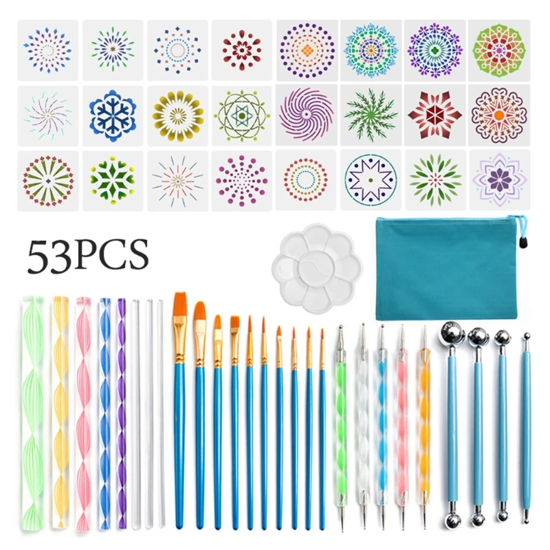 53Pcs Mandala Dotting Tools Set for Painting Rock Stone Acrylic Stick Stencil Template Drill Pen Palette Kit
53Pcs Mandala Dotting Tools Set for Painting Rock Stone Acrylic Stick Stencil Template Drill Pen Palette Kit