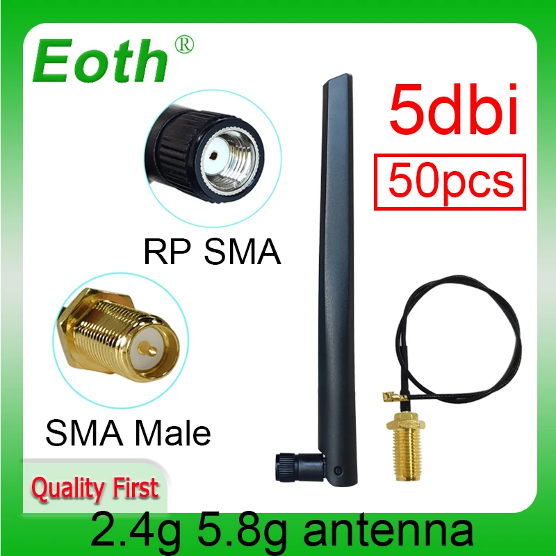 EOTH 50pcs 2.4g 5.8g antenna 5dbi sma female wlan wifi dual band antene router tp link ipex 1 SMA male pigtail Extension Cable
EOTH 50pcs 2.4g 5.8g antenna 5dbi sma female wlan wifi dual band antene router tp link ipex 1 SMA male pigtail Extension Cable