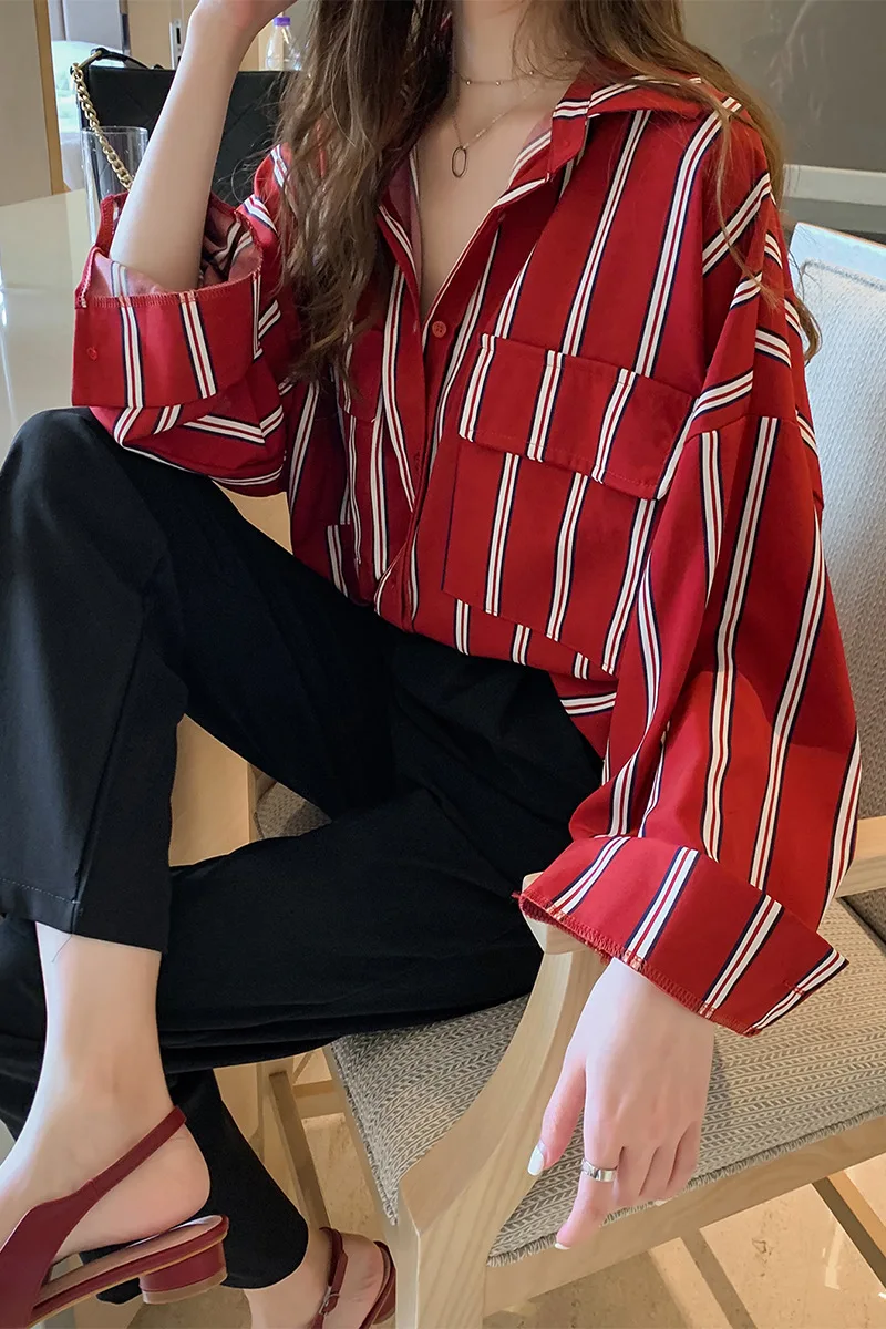 Spring New Korean Style Loose and Idle Striped Shirt Women's Design Blouse Coat Fashion
Spring New Korean Style Loose and Idle Striped Shirt Women's Design Blouse Coat Fashion