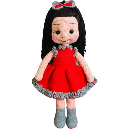 Амигуруми Органическая сетчатая игрушка большой размер красное платье кукла для
