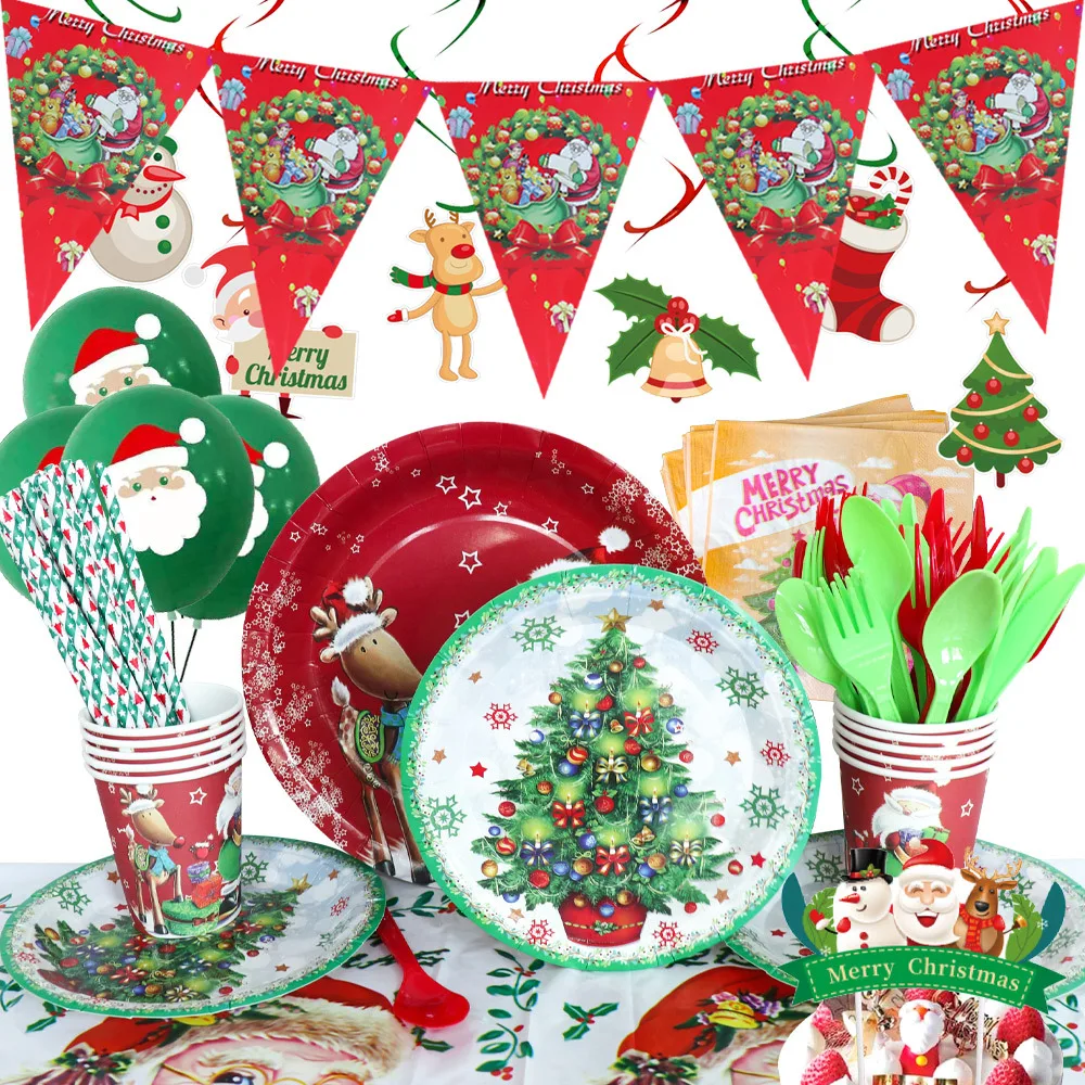 Christmas Decorations Disposable Party Tableware Set Paper Plates Cups Merry Christmas Banner New Year Party Balloons Supplies
Christmas Decorations Disposable Party Tableware Set Paper Plates Cups Merry Christmas Banner New Year Party Balloons Supplies