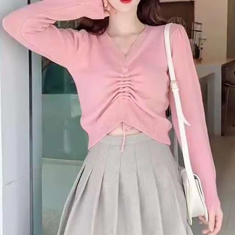 Women Sweater Long Sleeve Slim Fitted V Neck Knitted Crop Top Streetwear Loose Drawstring Female Knitwear Sweater for Going Out
Women Sweater Long Sleeve Slim Fitted V Neck Knitted Crop Top Streetwear Loose Drawstring Female Knitwear Sweater for Going Out