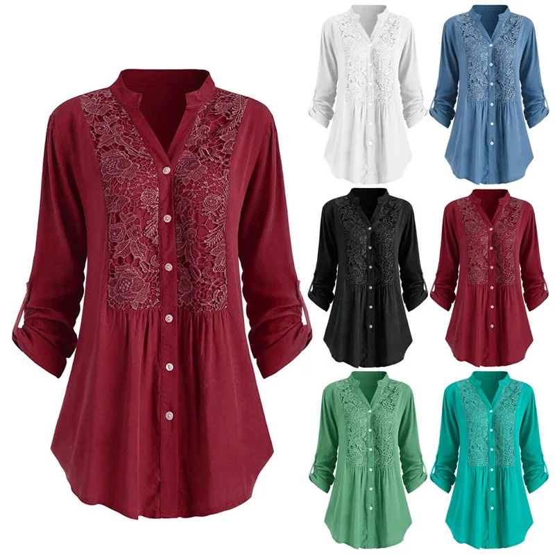Women Ladies Button Lace V Neck Long Sleeve Shirt Blouse Solid Color Casual Tops -OPK
Women Ladies Button Lace V Neck Long Sleeve Shirt Blouse Solid Color Casual Tops -OPK