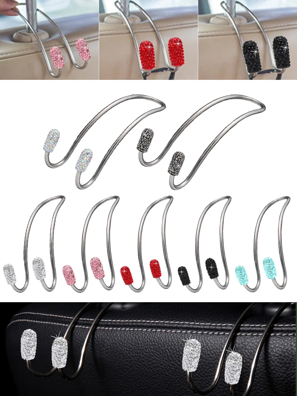 2 Pack Universal Seat Back Organizers Bling Diamond Car Headrest Bag Hangers Strong Durable Auto Back Seat Storage Hooks
2 Pack Universal Seat Back Organizers Bling Diamond Car Headrest Bag Hangers Strong Durable Auto Back Seat Storage Hooks