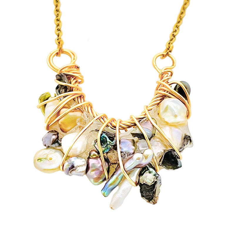 Luxury Copper Wrap Freshwater Pearl Pendant Necklace with Natural Stone Handmade Bohemian Wedding Jewelry Stainless Steel Chain
Luxury Copper Wrap Freshwater Pearl Pendant Necklace with Natural Stone Handmade Bohemian Wedding Jewelry Stainless Steel Chain