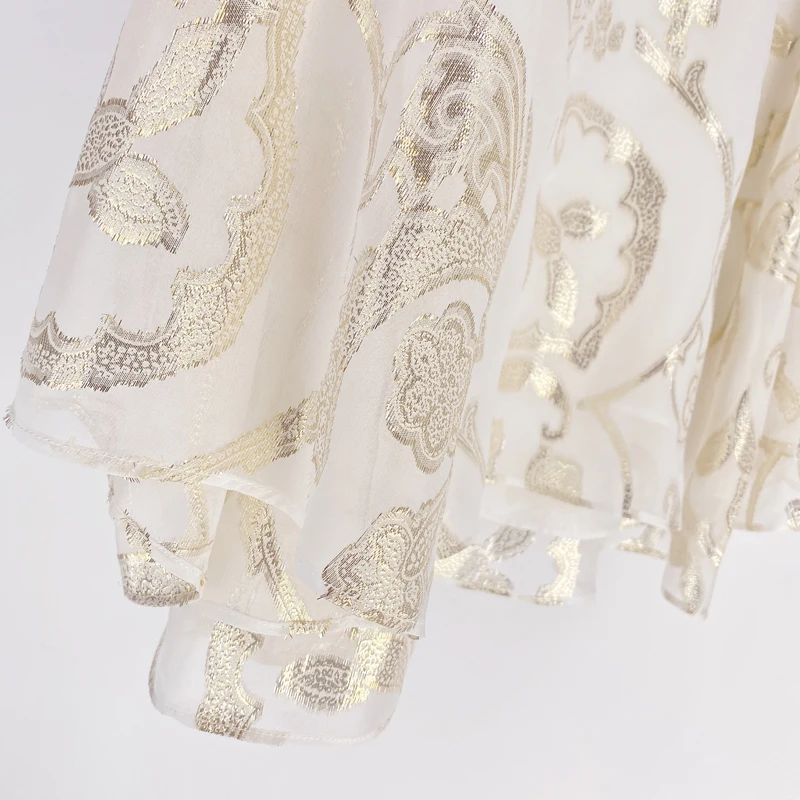 Blouse Women Elegant Style 82% Silk 18% Gold Thread Blended O Neck Long Flare Sleeve Lady Loose Casual Top New Fashion
Blouse Women Elegant Style 82% Silk 18% Gold Thread Blended O Neck Long Flare Sleeve Lady Loose Casual Top New Fashion
