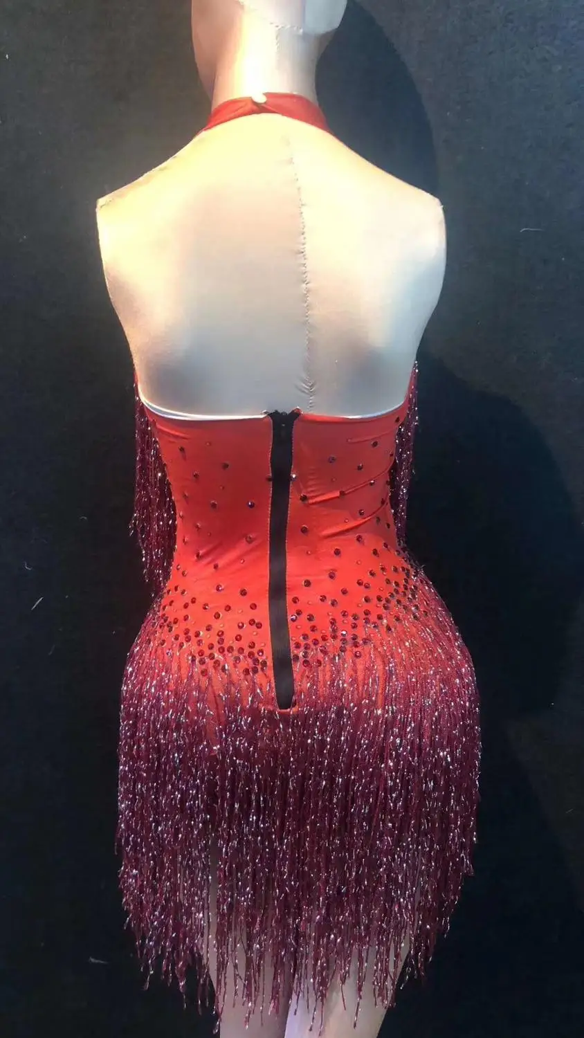 Women Tassel Rhinestone Halter Slim Fit Bodysuits Female Red Sexy Latin Dance Stage Performance Costumes Women Party Dance Wear
Women Tassel Rhinestone Halter Slim Fit Bodysuits Female Red Sexy Latin Dance Stage Performance Costumes Women Party Dance Wear