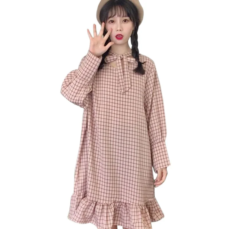 Spring Autumn Korean Style Retro Pastoral Style Cute Plaid Long-Sleeved Mid-Length Dress Ladies Casual Loose Party Dresses
Spring Autumn Korean Style Retro Pastoral Style Cute Plaid Long-Sleeved Mid-Length Dress Ladies Casual Loose Party Dresses