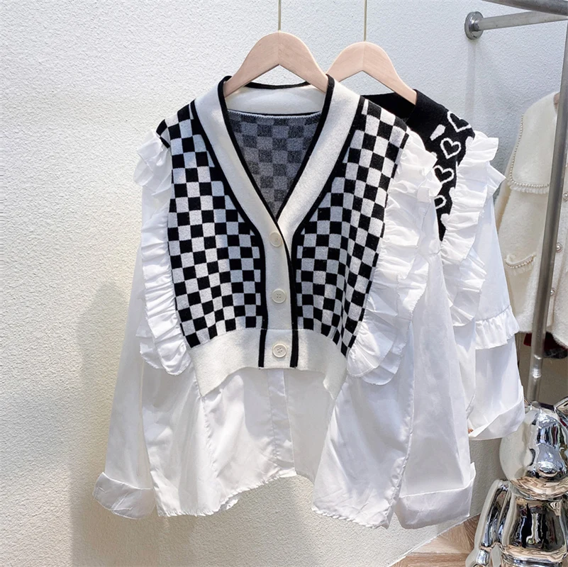 Korobov Autumn Winter New Ruffles Patchwork Cardigans Korean Hit Color Plaid Elegant Cardigan Japanese Sweet Sweaters
Korobov Autumn Winter New Ruffles Patchwork Cardigans Korean Hit Color Plaid Elegant Cardigan Japanese Sweet Sweaters