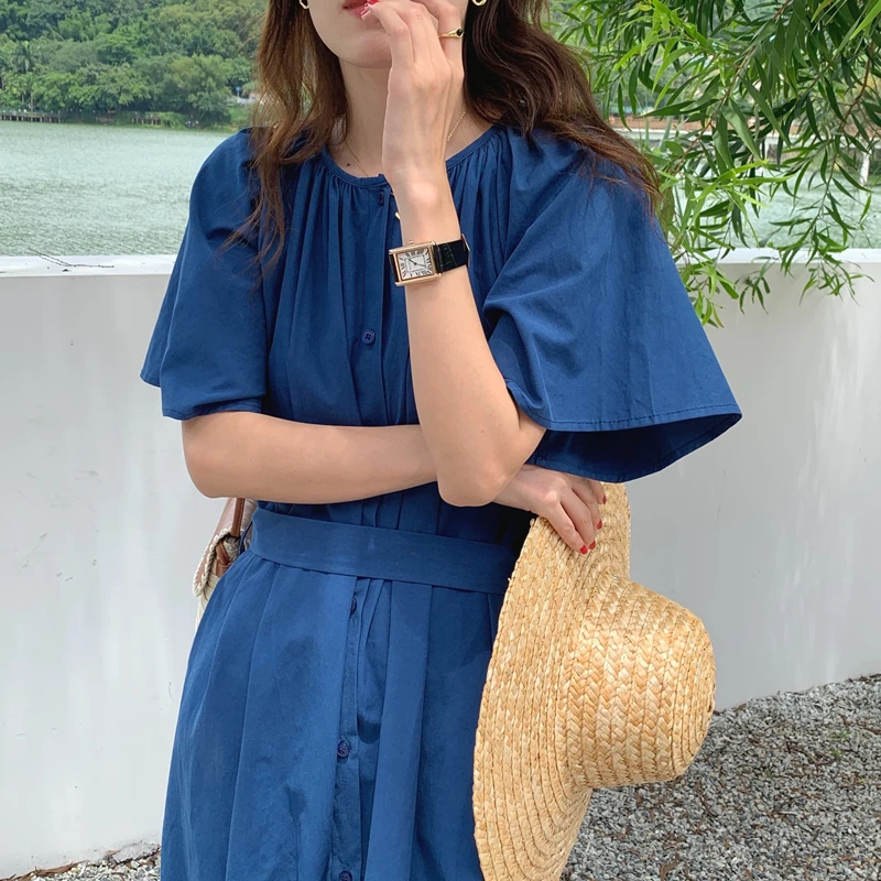 Summer Women Elegant Fashion Solid Lace Up Midi Dress 2021 Short Sleeve Casual Buttons Daily Clothes Vestido 
Summer Women Elegant Fashion Solid Lace Up Midi Dress 2021 Short Sleeve Casual Buttons Daily Clothes Vestido