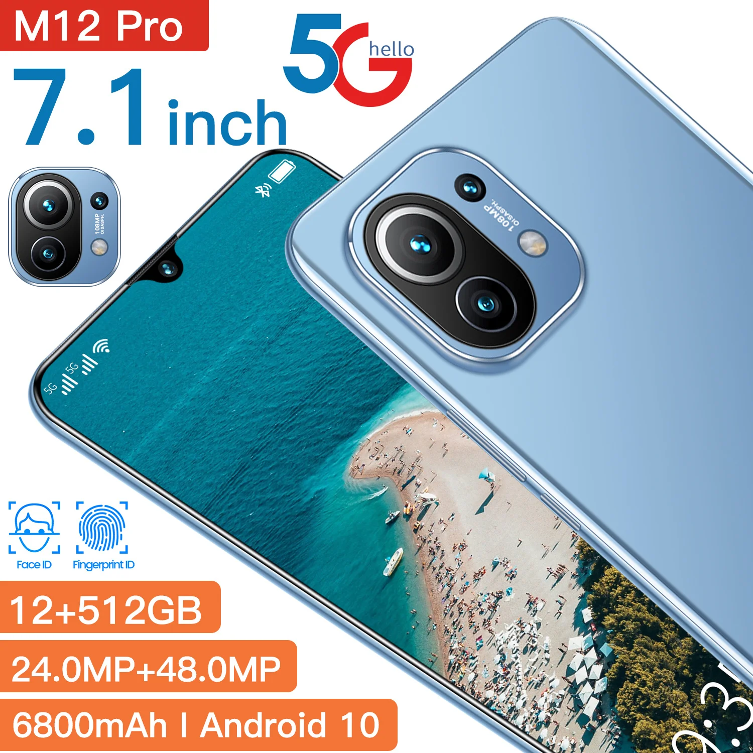 New Arrival M12 Pro 7.1 Inch Full Screen 16+512GB Andriod Smart Phones Global 5G LTE Dual SIM 6800mAh 24+48MP MTK6595 Cell Phone
New Arrival M12 Pro 7.1 Inch Full Screen 16+512GB Andriod Smart Phones Global 5G LTE Dual SIM 6800mAh 24+48MP MTK6595 Cell Phone