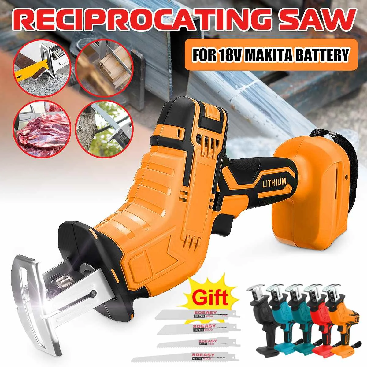 Cordless Portable Reciprocating Saw Electric Saw Metal Wood Cutting Machine 4000rpm/min Power Tools Saw for Makita 18V Battery
Cordless Portable Reciprocating Saw Electric Saw Metal Wood Cutting Machine 4000rpm/min Power Tools Saw for Makita 18V Battery
