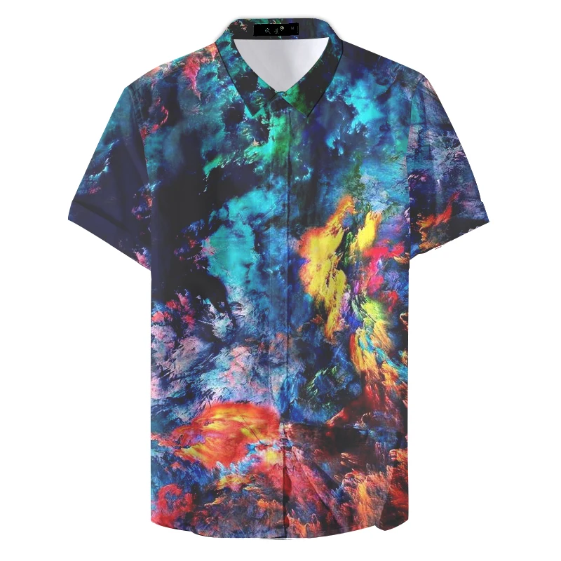 Повседневная рубашка с разноцветным пигментным принтом лето 2019 | Мужская одежда